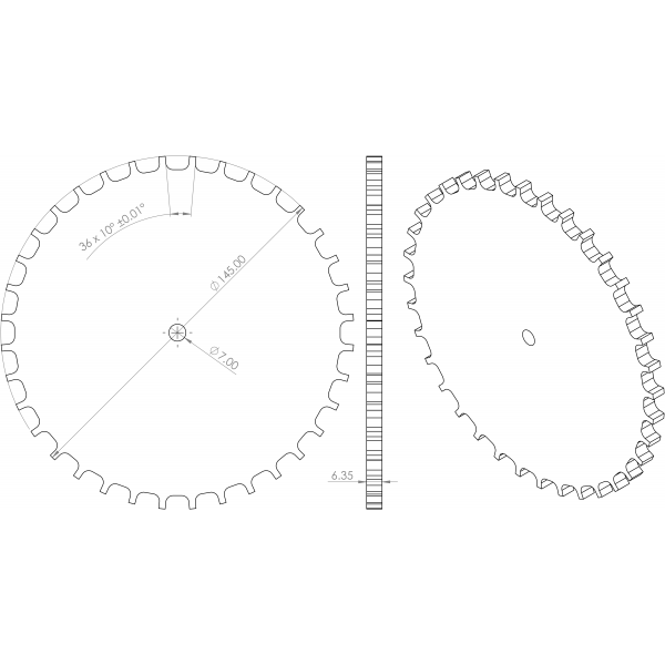toothed wheel dimensions