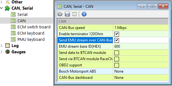 EMU Black CAN configuration for throttle control.